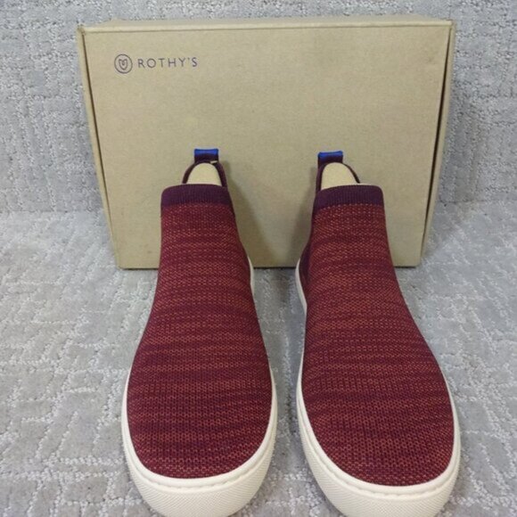 Rothys The Chelsea Red Plum Melange Fabric High Top Sneaker Boots Multiple Sizes - Picture 3 of 5